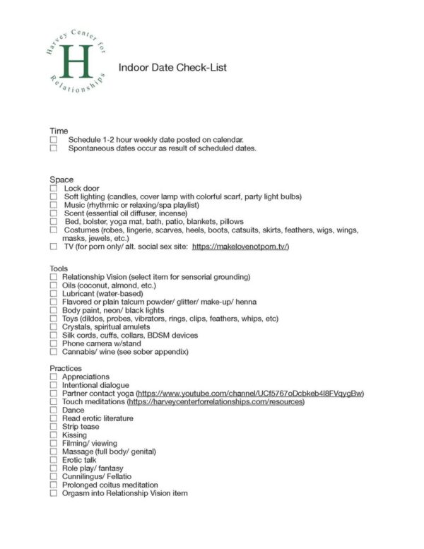 Indoor Date Checklist